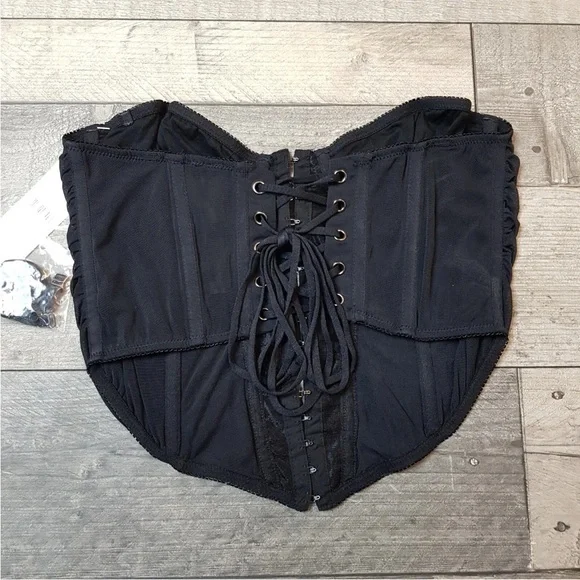Urban Outfitters Marie Corset Basque Top Large Black Ruched Detachable Straps BN - Picture 2 of 11
